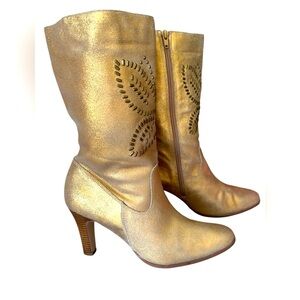 Gold Leather Butterfly Boots
